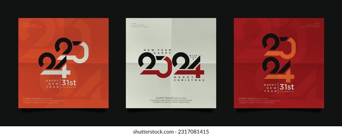 Collection of colorful Happy New Year 2024 posters. Abstract 2024 typography logo design for vector celebration and season decoration, background, brand, banner, cover and social media template.