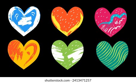 Collection of colorful heart shapes isolated. Perfect for romance, love, mother's day, valentine's day concept. Graphic vector illustration.