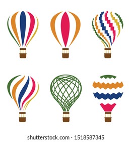 collection of colorful hot air balloon icons isolated on white background