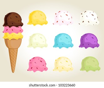 Collection of colorful ice cream balls that can be switched