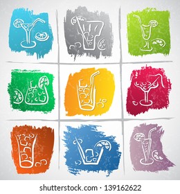 Collection of colorful icons with drinks - vector illustration