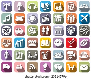 Collection of colorful icons over white background