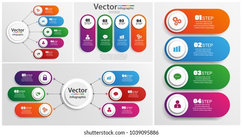 Collection of colorful infographic can be used for workflow layout, diagram, number options, web design. Infographic business concept with options, parts, steps or processes. Vector Eps 10