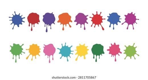 Collection of colorful ink paint splatters with splatter colorful abstract