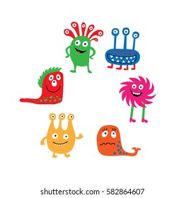 A collection of a colorful isolated cute monsters