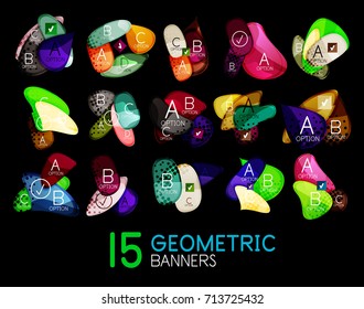 Collection of colorful jelly overlapping shapes with text, modern geometric infographics and option banner templates