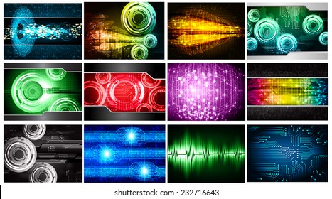 Collection colorful Light Abstract Technology background set for computer graphic website internet and business. text box. Brochure. card. wave. diverse, different, divers, manifold, many, various, 