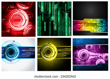 Collection colorful Light Abstract Technology background set for computer graphic website internet and business. text box. Brochure. card. wave. diverse, different, divers, manifold, many, various 