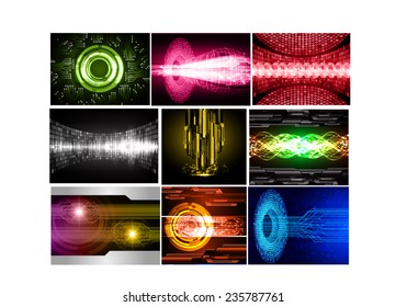 Collection colorful Light Abstract Technology background set for computer graphic website internet and business. text box. Brochure. card. wave. diverse, different, divers, manifold, many, various 