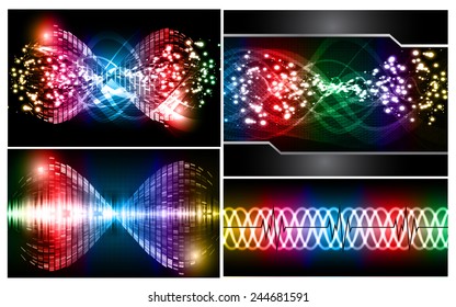 Collection colorful Light Abstract Technology background set for computer graphic website internet business. text box. Brochure. card. wave. diverse, different, divers, manifold, many, various, sound