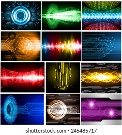 Collection colorful Light Abstract Technology background set for computer graphic website internet and business. text box. Brochure. card. wave. diverse, different, divers, manifold, many, various