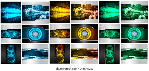 Collection colorful Light Abstract Technology background set for computer graphic website internet and business. text box. Brochure. card. wave. diverse, different, divers, manifold, many, various