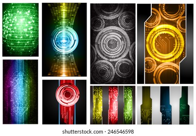 Collection colorful Light Abstract Technology background set for computer graphic website internet and business. text box. Brochure. card. wave. diverse, different, divers, manifold, many, various