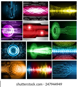 Collection colorful Light Abstract Technology background set for computer graphic website internet and business. text box. Brochure. card. wave. diverse, 