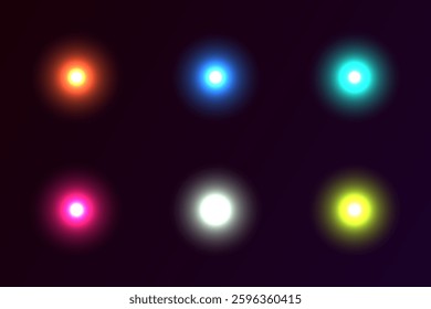 Collection of colorful light reflections and flares.