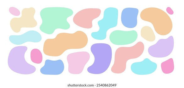 Collection of colorful Liquid shapes. Irregular abstract organic geometric elements. Various blot spot stain. Design elements. Cute Speech bubble. Vector illustration