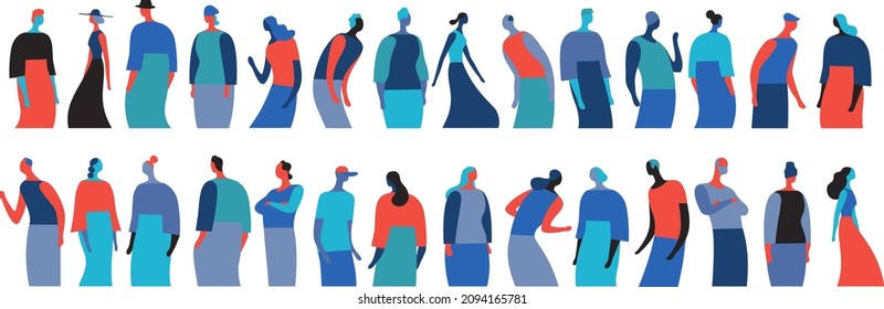 Collection of colorful male and female characters standing in different poses - vector illustration