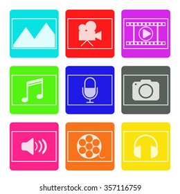 Collection of colorful media icons - vector