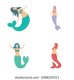 Collection of colorful mermaid characters with various poses and tail colors