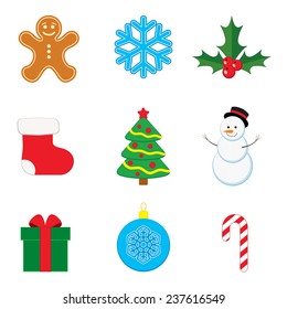 Collection of colorful Merry Christmas and Happy New Year icons. Vector set.