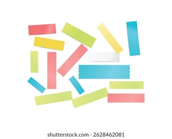 Collection of colorful mini washi tape strips featuring semi-transparent textures ideal for decoration, journaling, scrapbooking, office, and creative stationery design