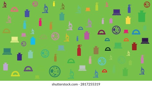 Collection of colorful mobility tools including wheelchairs and scooters in various shapes and sizes with vibrant colors on a bright green background