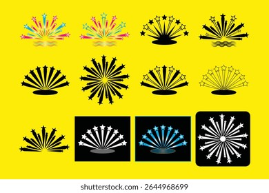 Collection de designs de feux d'artifice colorés et monochromes.