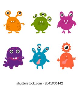 A collection of colorful monsters. Vector illustration. Set for Halloween