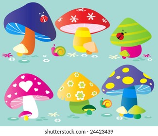A collection of colorful mushrooms