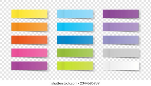 Collection of colorful note papers or post stickers or post notes with curled corner ready for your message on transparent background. vector design.