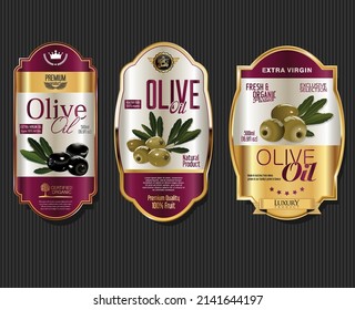 Collection of colorful olive oil labels 