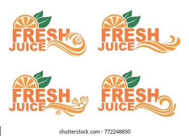 collection of colorful orange fresh juice emblems