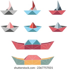 collection of colorful origami boats in vector. In white background