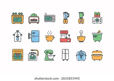 Collection of Colorful Outline Kitchen Appliances