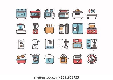 Collection of Colorful Outline Kitchen Appliances