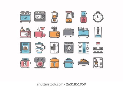 Collection of Colorful Outline Kitchen Appliances