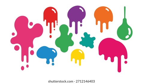 Colección de salpicaduras de colores, goteos y manchas en varias Formas y colores.