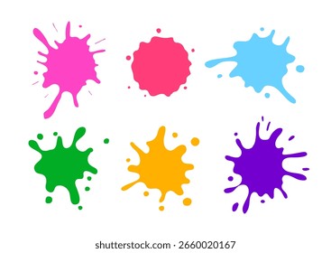 Collection of colorful paint splashes falling on white background. Vector illustration