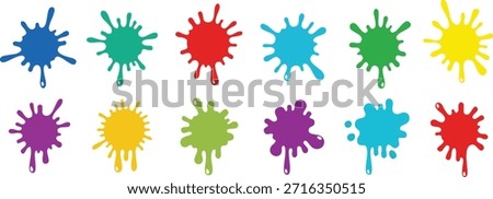 Collection of colorful paint splatters and splashes on white background vector illustration
