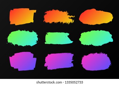 Collection of colorful paint stains on a black, neon marker. Vector set of elements graffiti style, holographic paint. Brushes, borders,watercolor blob, spray,stroke of the ink.-Vector