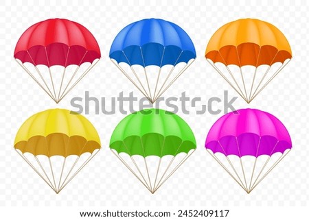 Collection of colorful parachutes. Templates isolated on a transparent background. Vector stock illustration