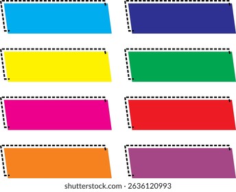 Collection of colorful parallelogram shapes vectors, dotted borders, simple text box designs.