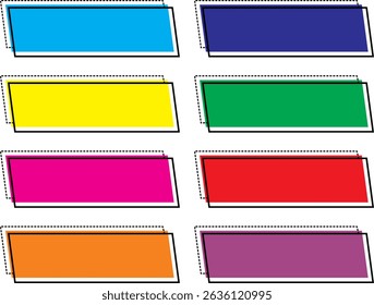 Collection of colorful parallelogram shapes vectors, dotted borders, cool text box designs.
