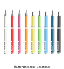 Collection of colorful pens. Vetor design.