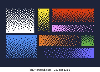 Colección de transiciones de patrones de píxeles coloridos. Fronteras decorativas