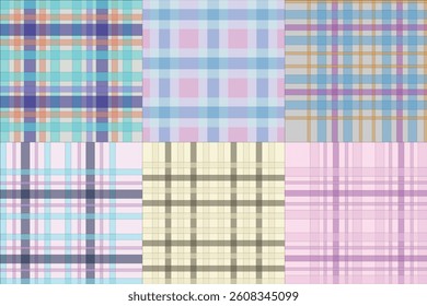 Collection of Colorful Plaid Pattern Textures – Seamless Tartan Checkered Backgrounds for Fabric, Textile, and Digital Design