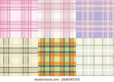 Collection of Colorful Plaid Pattern Textures – Seamless Tartan Checkered Backgrounds for Fabric, Textile, and Digital Design