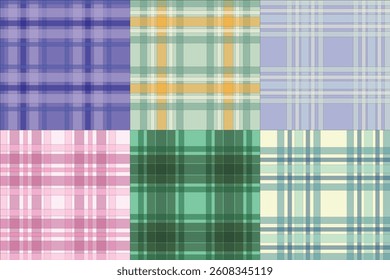Collection of Colorful Plaid Pattern Textures – Seamless Tartan Checkered Backgrounds for Fabric, Textile, and Digital Design