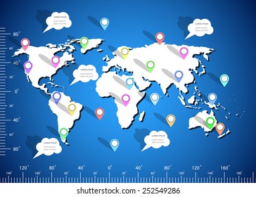 Collection of colorful pointers with world map