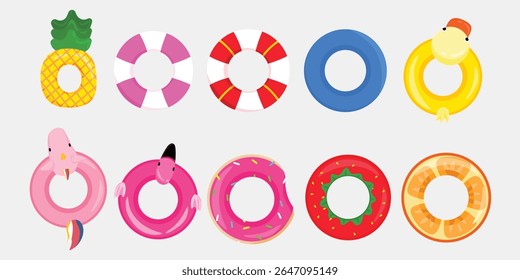 Collection of Colorful Pool Floaties for Summer Vibes and Beach Fun flamingo, duck, unicorn
A playful collection of colorful inflatable pool floaties designed for summer beach fun.